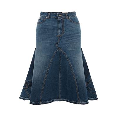 China Wholesale Custom Made Breathable Fashion High Waist Long Dark Blue Washed Denim Elegant Skirt For Women Office Wear for sale