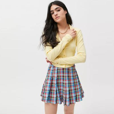 China Hot Sale Custom Logo JK Uniform Plus Size Pleated Skirts Womens Plaid Pleated Mini Skirt for sale