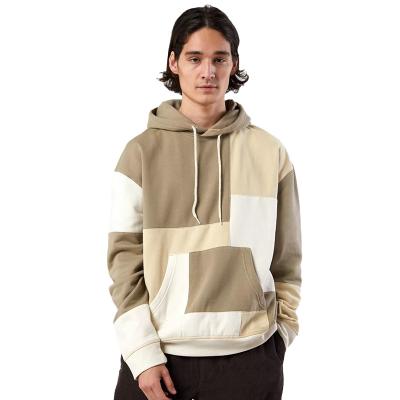 China New Anti-wrinkle OEM design fashionable patchwork printing pullover cotton fleece hooded sweatshirt for men's daily wear for sale