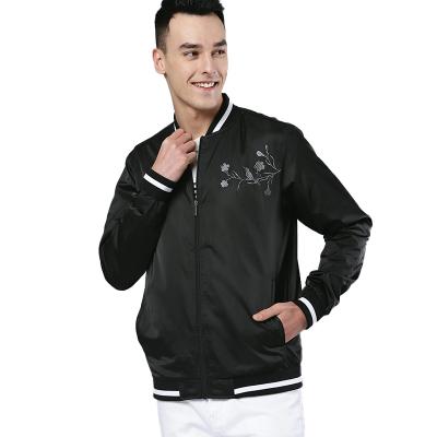 China Hot Sale QUICK DRY Custom Satin Jacket Mens Black Solid Embroidery Polyester Satin Finish Varsity Jacket for sale