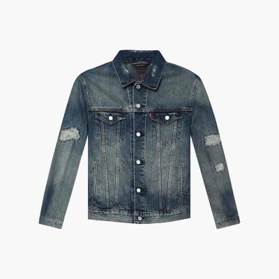 China OEM Autumn And Winter Anti-wrinkle Slim Fit High Quality Denim Jeans Jacket With Hole For Daily Men's Casual Wear for sale