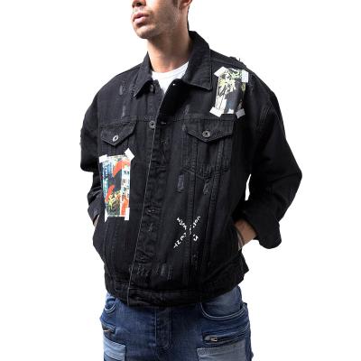 China Custom Men's Casual Patchwork Denim Cool Breathable Fashion Ripped Outwear Turn Down Collar Motorcycle Jean Jacket Coat Outdoors for sale