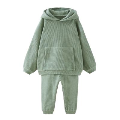 China Best Selling Casual New Arrival Knit 100% Cotton Sports Baby Boy Clothing Set Two Piece Custom Logo Oversized Hoodie and Sport Tracksuit Set for sale