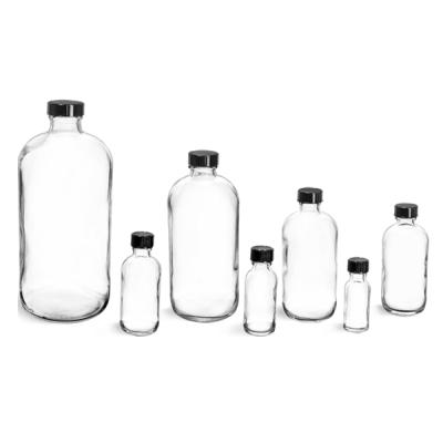 China Hot Selling Clear Or Frosted Glass Round Boston Screw Cap Bottle With Various Kinds Of Cap for sale