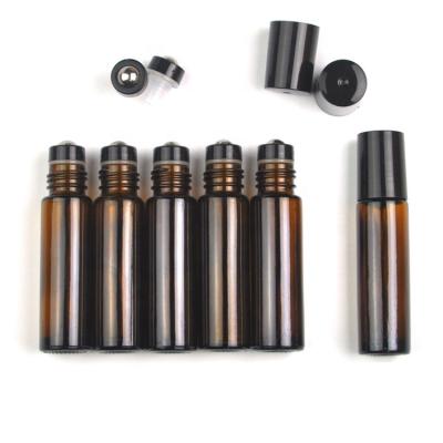 China Personal Care 10ml Amber Essential Oil Bottles Roll On With Steel Roller for sale