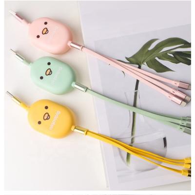 China MP3/MP4 Player New Fashion Cartoon Retractable USB Charging Cable For Iphone Flat Android Type C 3 IN 1 USB Cable for sale