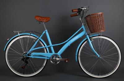 China EN standard steel  26 inch OL retro city bike for lady  with Shimano 7 speed with basket and carrier for sale