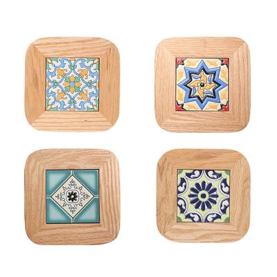 China Viable Wooden Vintage Office Decoration Kitchen Table Mats And Pads Finial Brick Pot Holder Coasters for sale