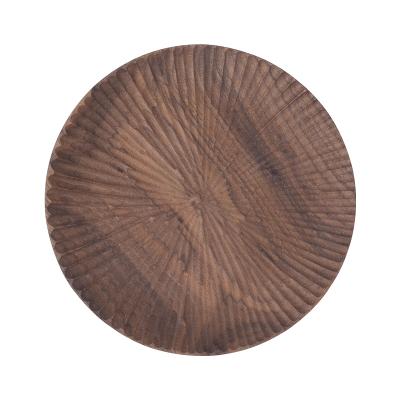 China Sustainable Round Walnut Wooden Dishes Serving Tray Dinnerware Plate For Dessert Fruit Charger Dishes for sale