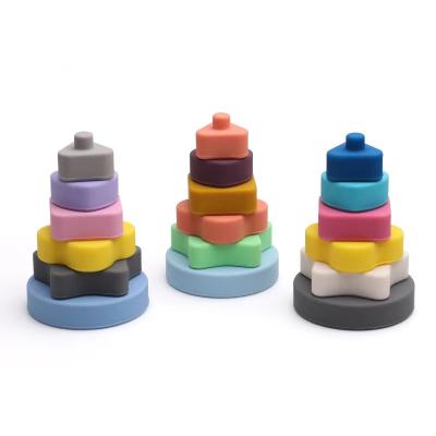 China Toy Rainbow Stacker Nesting Puzzle Educational Blocks Stacking Game Building Color Creative Shape Learning Toy for sale