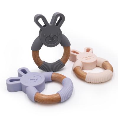 China Amazon Hot Selling 100% Food Grade Reusable Cheap Price Baby Teething Toy Silicone Shape Kids Teether Ring Teether Toy Rabbit for sale