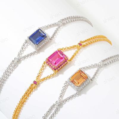 China CLASSIC Factory Outlet Wholesale Price 925 Silver 1CT Emerald Cut Gemstone Custom Classic Bracelet Fine Jewelry Women for sale