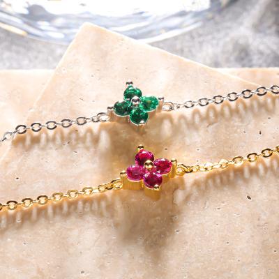 China CLASSIC Factory Outlet Wholesale Price Gold Plated 1CT Round Brilliant Cut Ruby Gemstone Four Leaf Clover Bracelet Fine Jewelry Women for sale