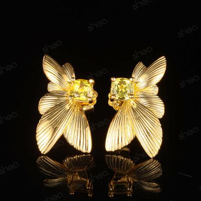 China CLASSIC Factory Outlet Wholesale Price Gold Plated 1CT Round Brilliant Cut Colorful Gemstone Flower Earrings Studs Fine Jewelry Women for sale