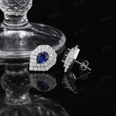 China HALO Factory Outlet Wholesale Price 925 Silver 1CT Pear Round Cut Gemstone Broad Leaf Custom Earrings Studs Fine Jewelry Women for sale