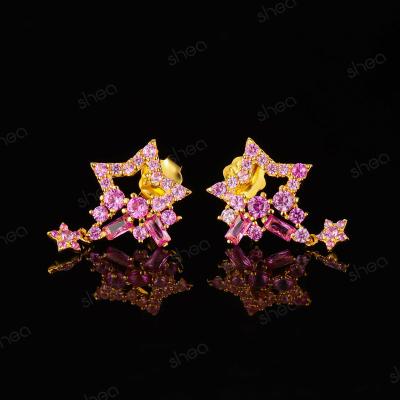 China CLASSIC Factory Outlet Wholesale Price Gold Plated 2CT Round Brilliant Cut Gemstone Star Ice Out Drop Earring Fine Jewelry Women for sale