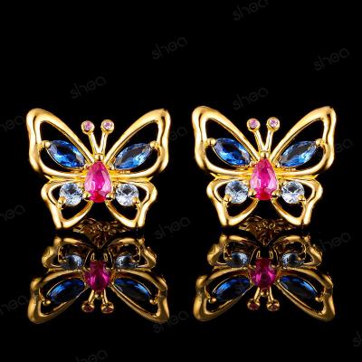 China CLASSIC Factory Outlet Wholesale Price 925 Silver 2CT Marquise Round Cut Gemstone Butterfly Earring Studs Fine Jewelry Women for sale