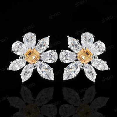 China CLASSIC Factory Outlet Wholesale Price Gold Plated 3CT Asscher Marquise Pear Cut Gemstone Chrysanthemum Earring Studs Fine Jewelry Women for sale