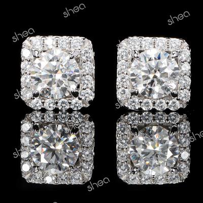 China CLASSIC Factory Competitive Price 925 Silver 1ct Round Brilliant Cut Moissanite Classic Halo Fine Jewelry Earring Women for sale