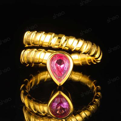 China Stackables Factory Outlet Wholesale Price Gold Plated 1CT Pear Cut Gemstone Stackables Fine Jewelry Engagement Ring Women for sale