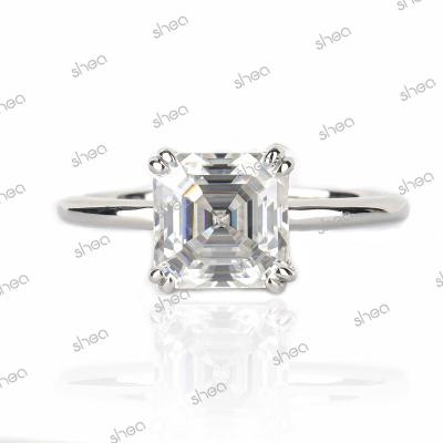 China Solitaire Factory Outlet Competitive Price 925 Silver 3ct Asscher Cut Moissanite Gemstone Solitaire Wedding Ring Fine Jewelry Women for sale