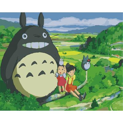 China Realistic Treatment Department Cartoon Oil Painting DIY Number Decompression Miyazaki Jun Totoro Adult Oil Painting for sale