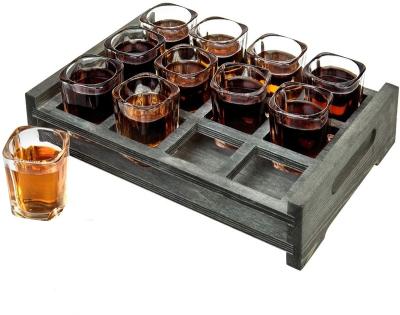 China No Theft Party Bar Sublimation Rustic Burnt Wood Wedding Tasting Tray Wine Whiskey Shot Glass Cup Holder Serving Tray for sale