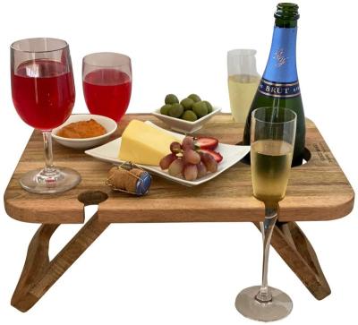 China Modern Portable Folding Wine and Champagne Picnic Table - Wooden Picnic Wine Table with Folding Rack Wine and Glass Tables for Outdoor for sale