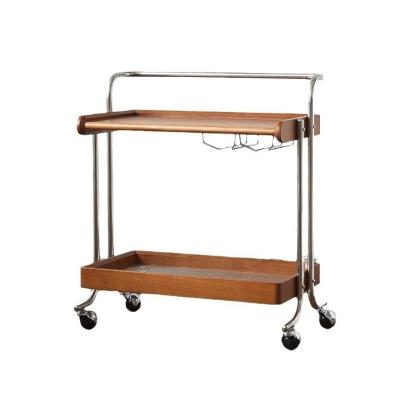 China Double Tier Wood Edge Coffee Side Table for Bedroom Kitchen Bathroom Trolley Cart for sale