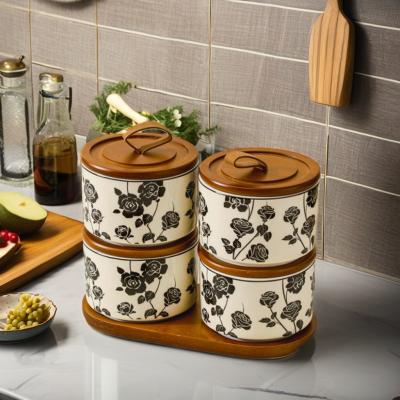 China 200ml Retro Floral Ceramic Storage Jar for Food Tea Sealed PC Design Dish and Bowl for sale