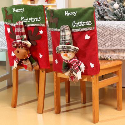 China Santa Claus Design Chair Back Cover Christmas Home Decoration Fabric Chair Decoration for sale