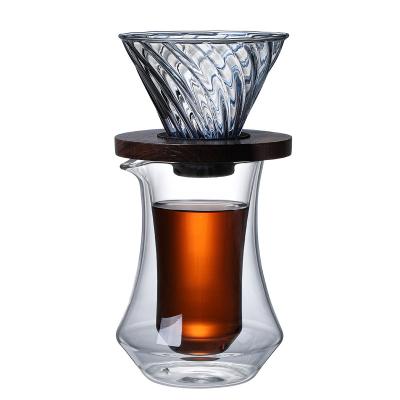 China Sustainable Double Wall Clear Glass Perfect Hand Drip Coffee Dripper Set for Office Cups for sale