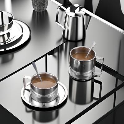 China 304 Stainless Steel Ceramic Coffee Cup Set with Durable Reusable Spoon Tray and Milk Mug for sale