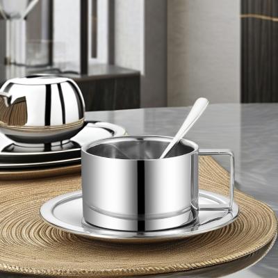 China Reusable Stainless Steel and Ceramic Coffee Cup and Tray Set Perfect for Home Hotel or Office for sale