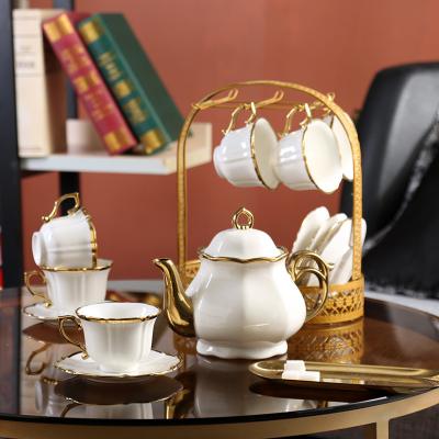 China Modern Fashionable Ceramic Tea Set with Luxury Cups and Saucers Customize Logo Acceptable for sale