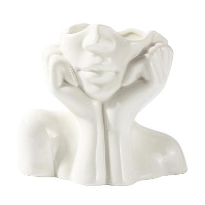 China Modern White Ceramic Half Body Bust Vase in Post-modern Style for Elegant Floral Decor for sale