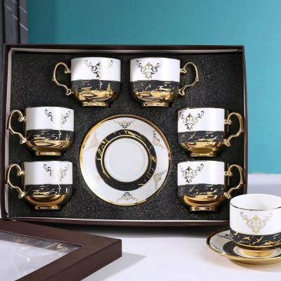 China 6-Piece Ceramic Tableware Set for Coffee Tea and Cappuccino in Luxury Bamboo Gift Box for sale