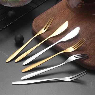 China Vintage 410 13/0 Stainless Steel Heavy Flatware Set Light Silverware Gold Cutlery for sale