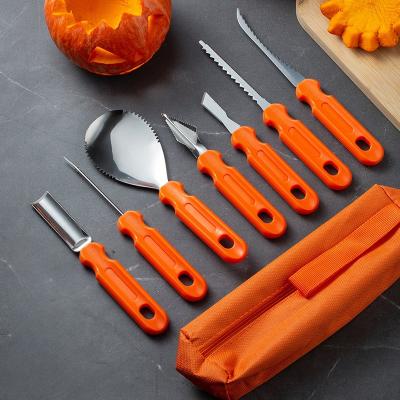 China PP Material 7-Piece Halloween Stainless Steel Pumpkin Carving Knife Set with Carrying Case for sale