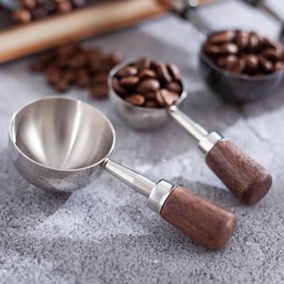 China Wooden Handle Spoon Stainless Steel Coffee Measuring Spoons Set 15ml 30ml Capacity for Tea for sale