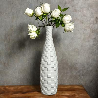 China Rattan Decorative Vase Customized Tall White Capiz Shell Vase for Modern Home Decor for sale