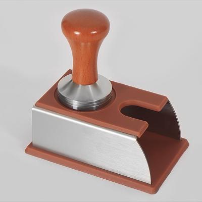 China Restaurant Barista Station Black Stainless Steel Coffee Tamper with Solid Wood Holder for sale