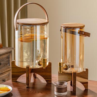 China Water Bottles Sports Bpa Unisex Glass Dispenser with Wooden Bracket Faucet for Festivals for sale