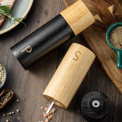 China Adjustable 7-Inch Ceramic Core Oak Wooden Salt and Pepper Mill Shakers Customized Logo for sale