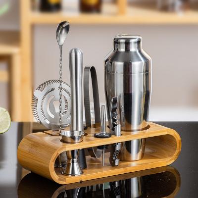 China Bar Hotel Home Restaurant Stainless Steel Cocktail Shaker Jigger Set with Bamboo Stand for sale