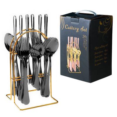 China 24Pcs Flatware Set Stainless Steel Gold Silver Knife Spoon Fork Cutlery Sets for Party for sale