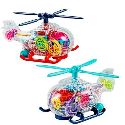 China Wholesale New Children's Musical Flashing Light Cartoon Equipment Toy Airplane Transparent Flat Educational Electric Cool Universal Speed ​​Toy for sale