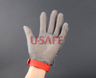 China CE Size M Butcher Use CE Certificated Stainless Steel Chainmail Butcher Sewing Glove Red Glove for sale