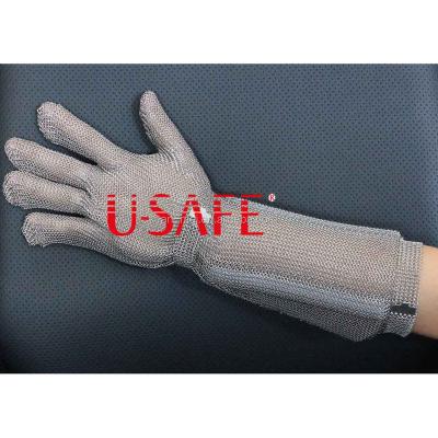 China Long Cut Heavy Duty Metal Chainmail Full Cuff Cut Heavy Duty Butcher Steel Safety Work Gloves for sale