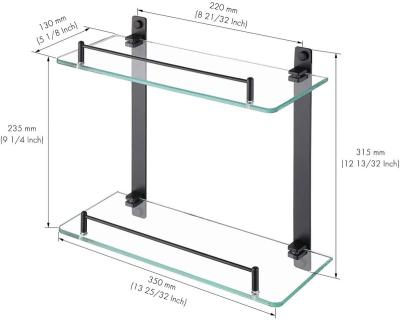 China Wall Mounted Type Bathroom Shelf 2 Tier Tempered Glass Shower Shelf for sale